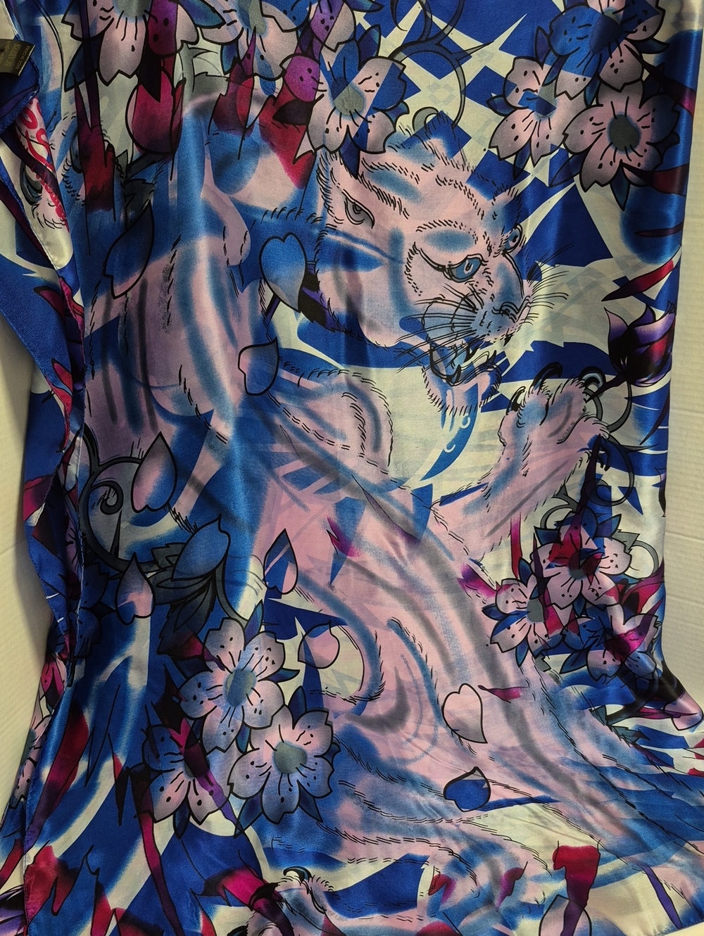 VTG Authentic Ed Hardy Silk scarf oversized 40 x 60 blue pink Y2K